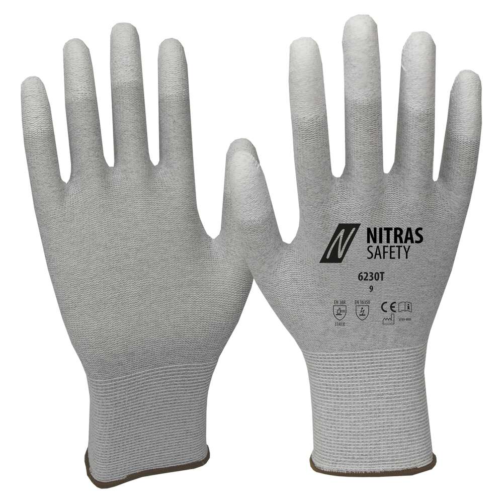 NITRAS Antistatikhandschuhe, grau / weiß